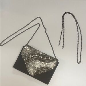 Ecote Black and Silver Sequin Clutch Crossbody Evening Bag